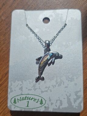 New Silver Dolphin Pendant Necklace with Abalone Inlay - Silver From Sea World